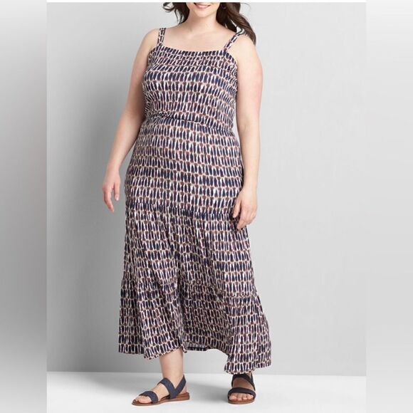 Lane Bryant White/Black Multi Geometric Spaghetti Strap Tiered Maxi Dress 14/16 - Picture 1 of 9